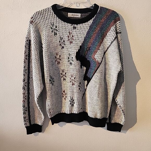 Vintage 80s 90s Jantzen Ski Skiing Sweater Blue Pink Purple Snowflake L RARE - Picture 1 of 6